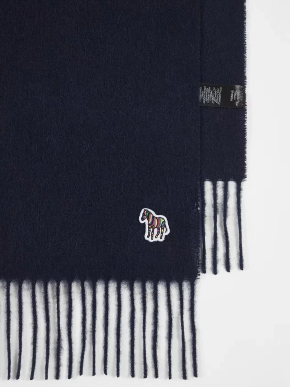 Paul Smith Lambswool Zebra Scarf, Navy Blue, New With Tags